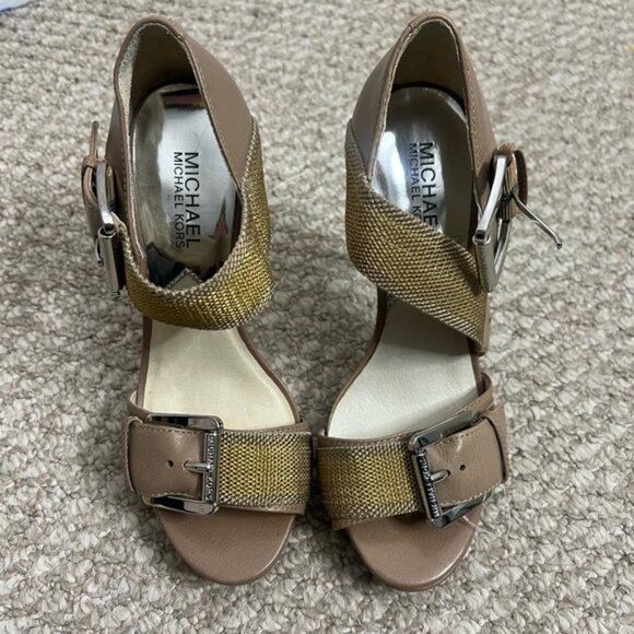 Michael Kors Faith Sandal Heels taupe/gold size 7 - Picture 12 of 13